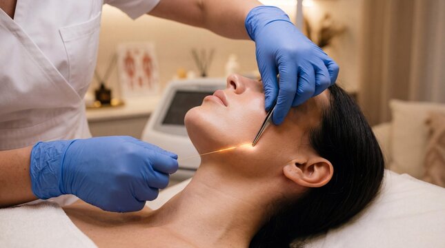 Facial thread lift jawline sculpting in aesthetic clinic