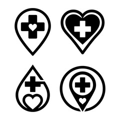Obraz premium Medical Location Pin Logo Collection Black and White Vector Set