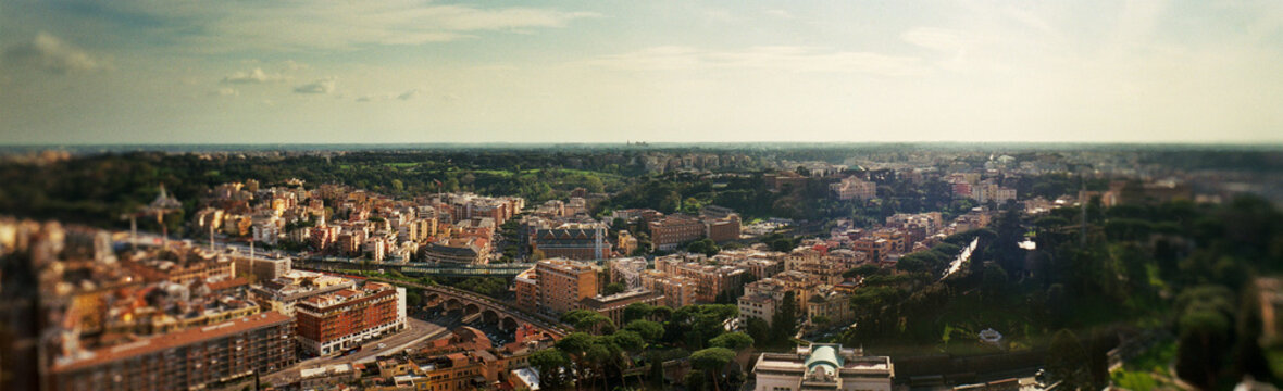 panoramic view of Rome, Italy, likely taken from the dome of St. Peter's Basilica in Vatican City, Europe