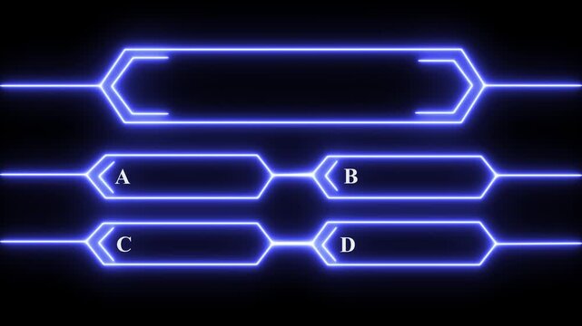 Neon Quiz Animation on Black Background, Trivia Game Template, Multiple Choice Selection Interface, TV Game Show Challenge, Quiz Contest Layout