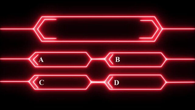 Neon Quiz Animation on Black Background, Trivia Game Template, Multiple Choice Selection Interface, TV Game Show Challenge, Quiz Contest Layout