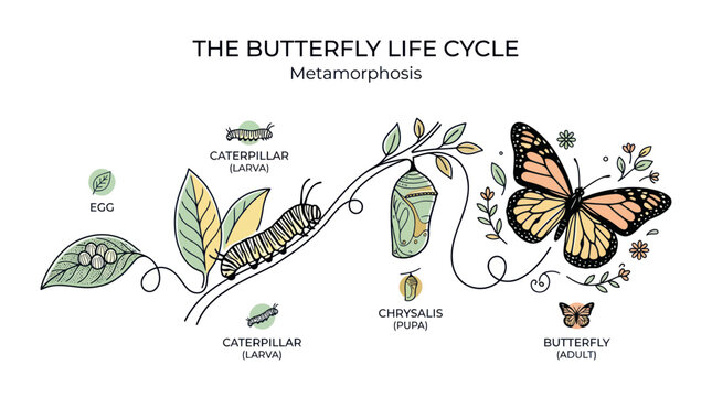 Butterfly Life Cycle Stages Metamorphosis Process.