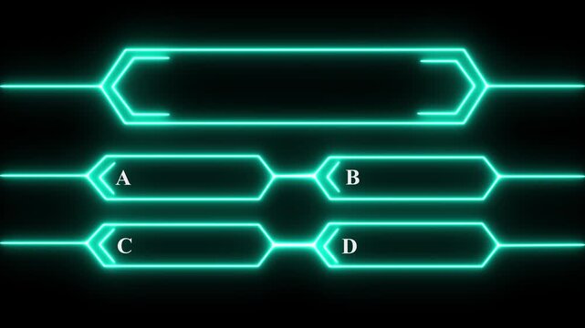 Neon Quiz Animation on Black Background, Trivia Game Template, Multiple Choice Selection Interface, TV Game Show Challenge, Quiz Contest Layout