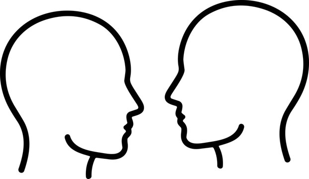 Two heads profile outline facing each other, communication concept