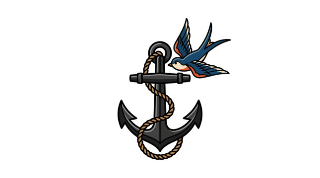 Nautical Anchor and Swallow Bird Tattoo Design