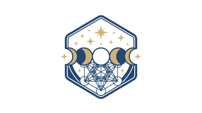 Mystical Geometric Symbol with Moon Phases and Stars