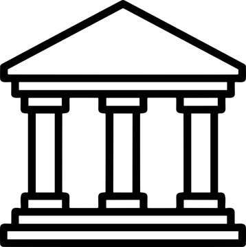Classical Architecture Building Icon with Columns and Pediment, Vector Outline