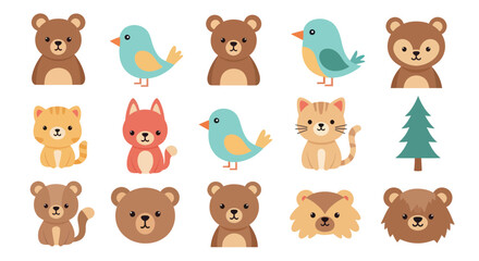 Obraz premium Cute cartoon forest animal faces.