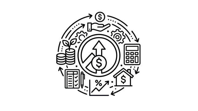 Financial icons with money symbols.
