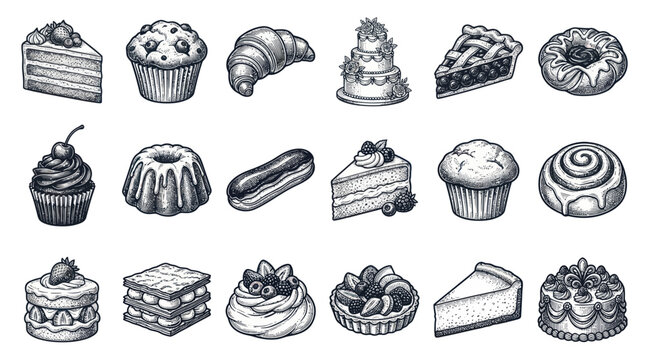 Variety of Desserts and Pastries Displayed.