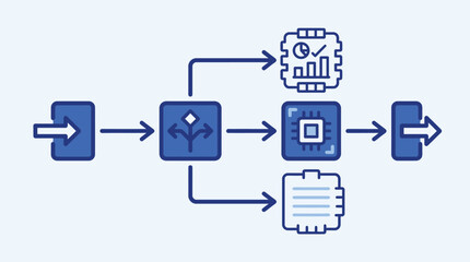 Fototapeta premium Data processing and workflow automation icon set, digital information flow, system integration and analysis concept