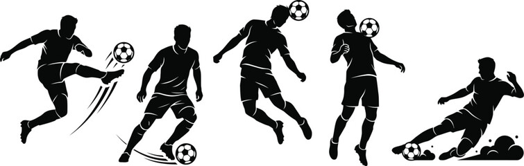 Black silhouettes of soccer players in various actions © SHOFIQUL