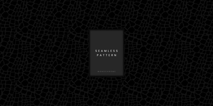 Detailed seamless animal pattern featuring dark grey crocodile or alligator skin scales on black background for luxury leather goods and exotic textile print