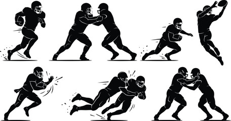 American football players in action black silhouettes © SHOFIQUL