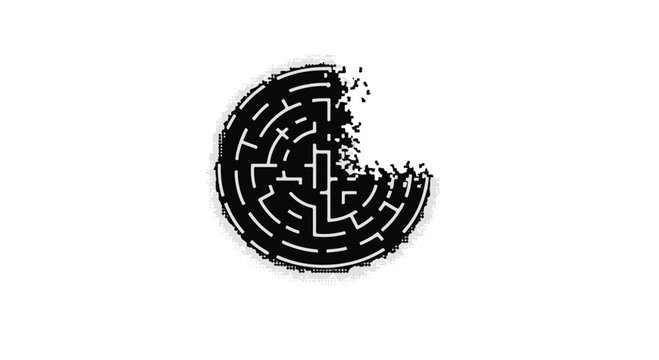 Maze icon with a missing piece represents the complexity of problem solving.