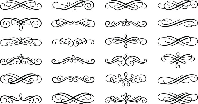 Collection of black swirly decorative borders and frames