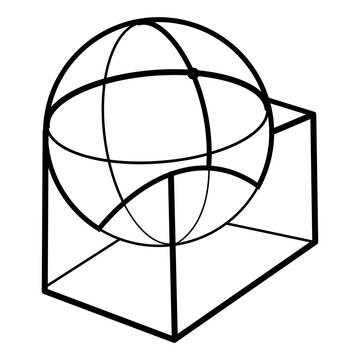 3D wireframe construction of a sphere inside a cube in isometric perspective