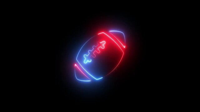 Blue and red Neon American Football Ball Animation - Glowing Rugby Motion Graphic Loop on Black Background for Sports Super Bowl Intro and Game Theme