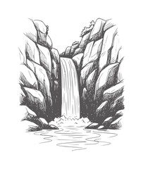 Of a cascading waterfall flowing between rocky cliffs into a pool cascade rocks © Mahin