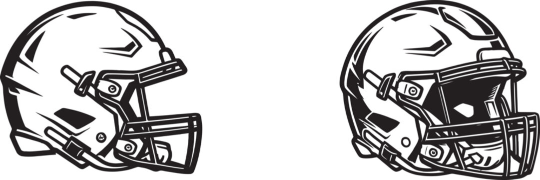 American football helmets in black and white