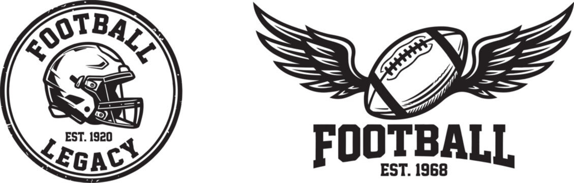 American football logos with helmet and wings