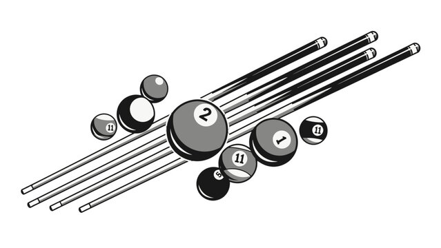 Illustration of billiard cues and balls.