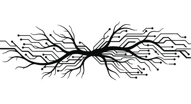 Circuitry pattern branches out like a tree to represent modern digital connectivity.
