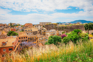 Obraz premium New Venetian Fortress in corfu city. Historic 16th-century Venetian fortified castle view on the city and the sea. Corfu, Greece