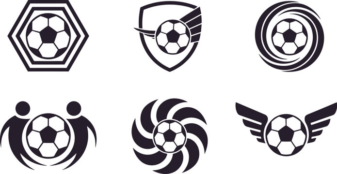 Collection of black and white soccer ball logos football