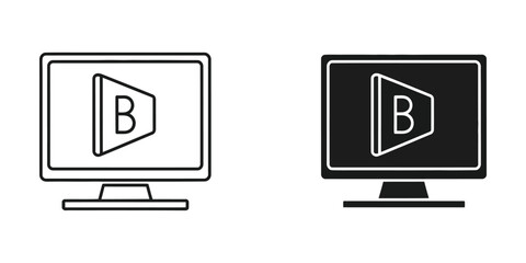 Computer monitor displaying a simple geometric logo with a letter B for digital branding or technology concepts © FREELANCER