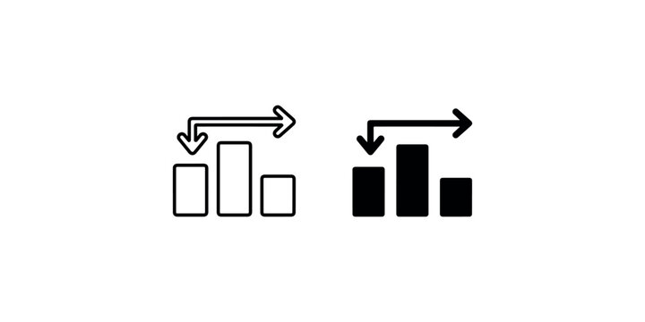 Bar chart icon set with descending arrow graph statistics data trend analysis vector illustration.