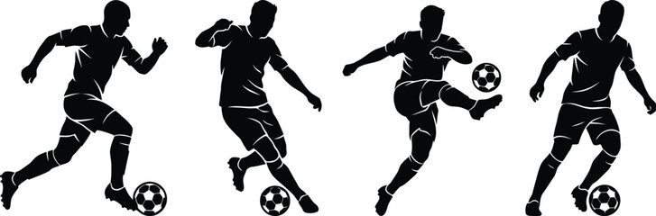 Black silhouettes of soccer players kicking ball © NasimaAktar