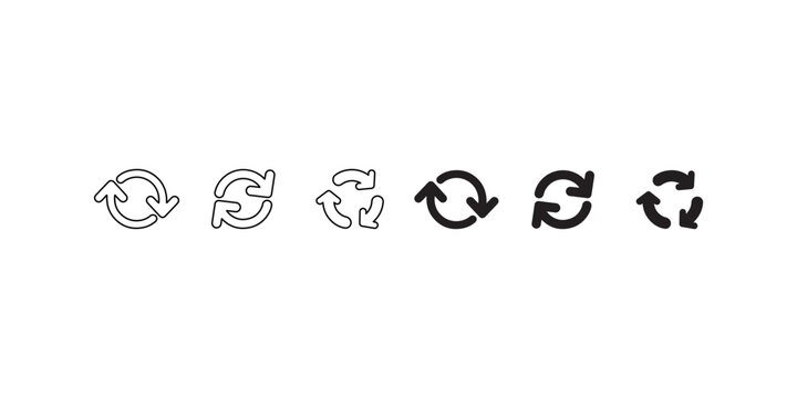 Recycle symbol icons set. Circular arrows for refresh, repeat, and loop. Environmental friendly and sustainability vector illustration.