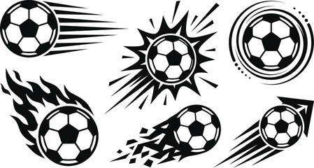 Obraz premium Black soccer ball icons in dynamic motion