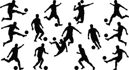 Black silhouettes of soccer players kicking balls © SHOFIQUL