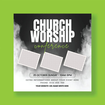 Church worship conference social media post template, designed with editable features to promote spiritual gatherings and community events, offering an invitation to join in faith and praise
