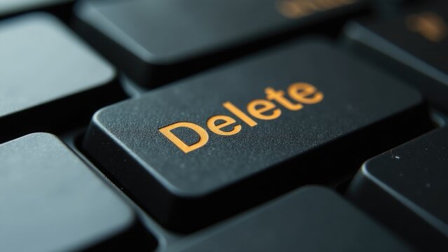 A close-up shot of a computer keyboard with the 'delete' key highlighted