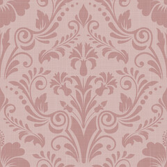 Obraz premium Dusty Pink Floral Damask Seamless Pattern with Soft Linen Texture