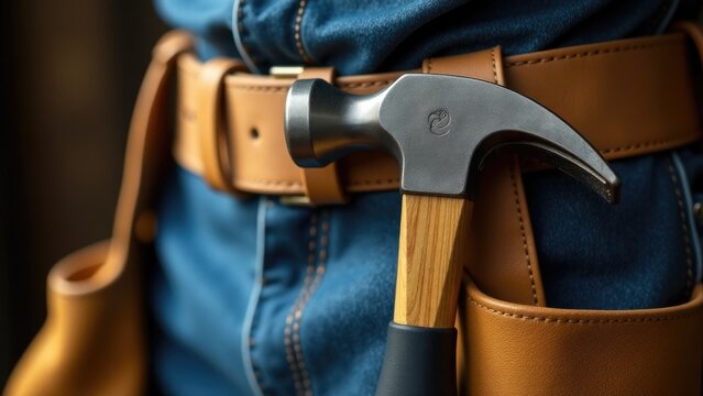 A tool belt with a hammer attached, perfect for DIY projects or professional use