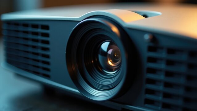 A projector sitting on a table, ready to display images or videos