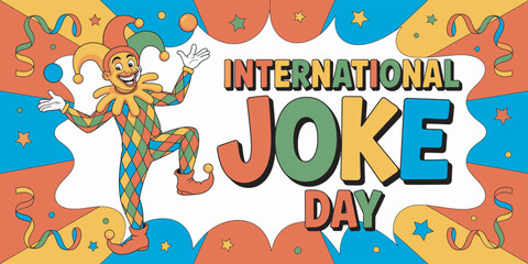 Naklejka premium Colorful International Joke Day Clown Festival Banner