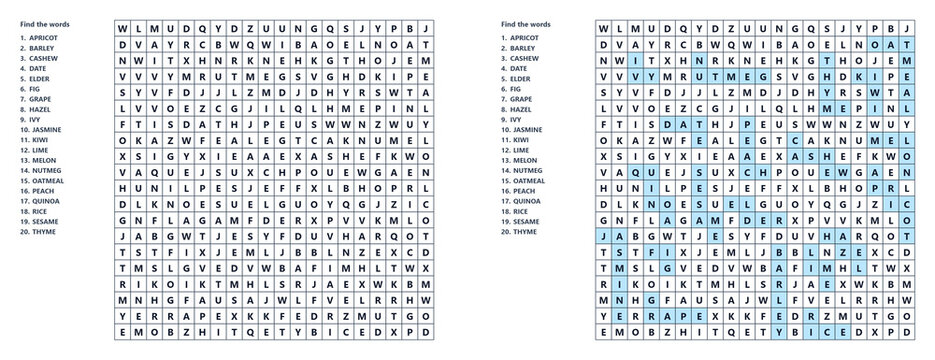 Themed word search puzzle for kids, find hidden words, printable with answer key