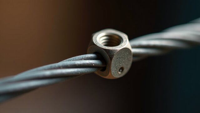 A close-up shot of a wire with a nut attached, suitable for mechanical or technical illustrations