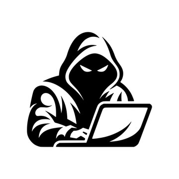 Anonymous Coder: A hooded figure with glowing eyes is immersed in coding on a laptop, shrouded in mystery and digital intrigue.