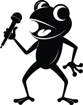 Cartoon frog holding microphone and singing