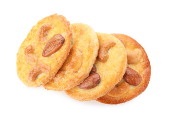 Fototapeta premium Delicious cookies with nuts isolated on white, top view