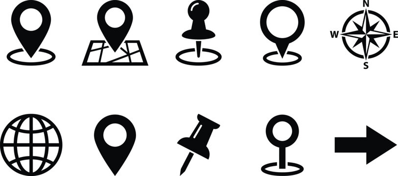Set of navigation and location icons