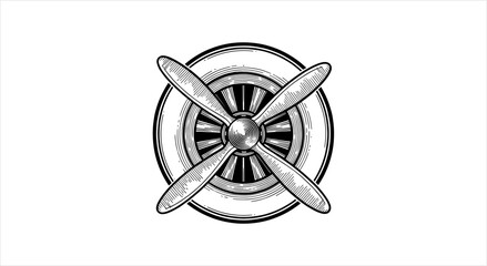 Vintage Airplane Propeller and Engine Illustration. © Rizky
