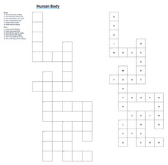 Obraz premium Crossword blank human body theme with clues and solution