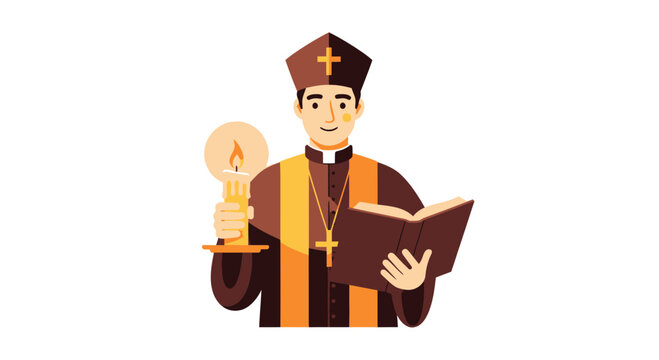 Bishop Holding Candle and Bible.